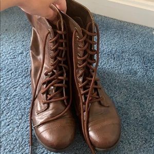 Brown lace up booties